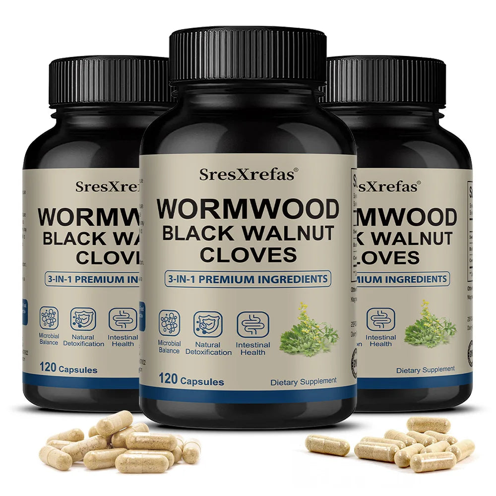 Wormwood Black Walnut & Clove Capsules – 3-in-1 Herbal Formula Herbal Supplement Qst 120 count-3 bottle