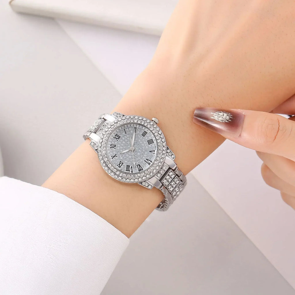 Women's Roman Numeral Diamond Quartz Bracelet Watch Bracelet Watch Qme