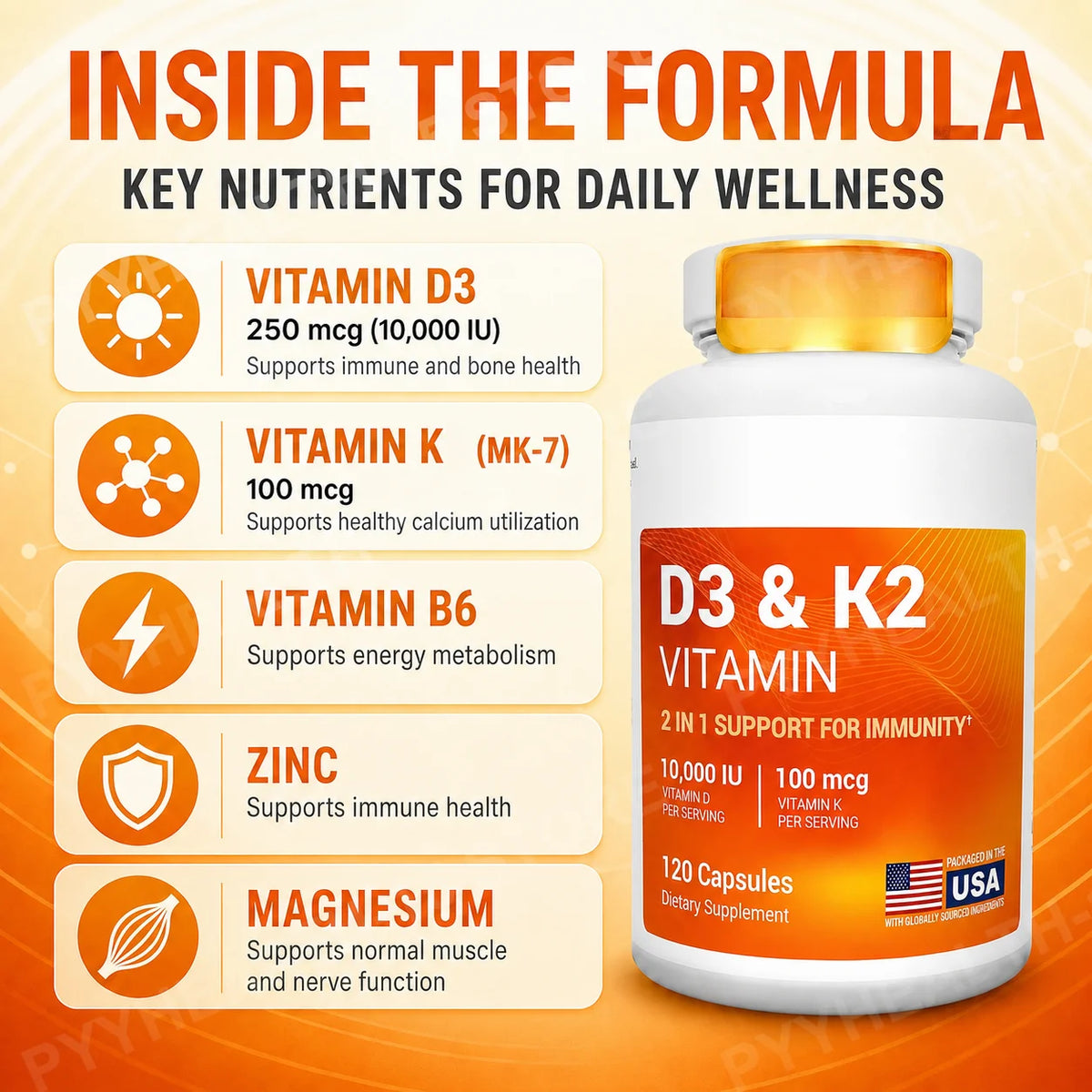 D3 K2 MK-7 Vitamin Capsules with Magnesium Zinc B6 MCT 120ct Vitamin Supplement Qst