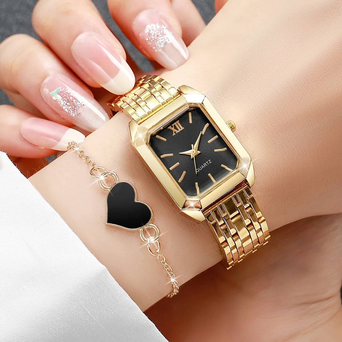 Roma Dial Women's Fashion Watch with Heart Jewelry Accent Women's Fashion Watch Qme