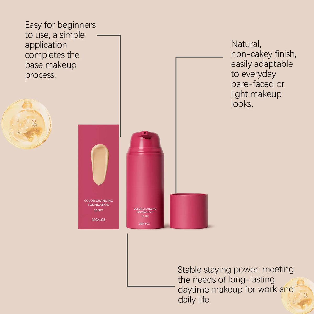 Natural Warm Tone Foundation – Sheer Long-Lasting Finish 30g Cream Foundation Qst