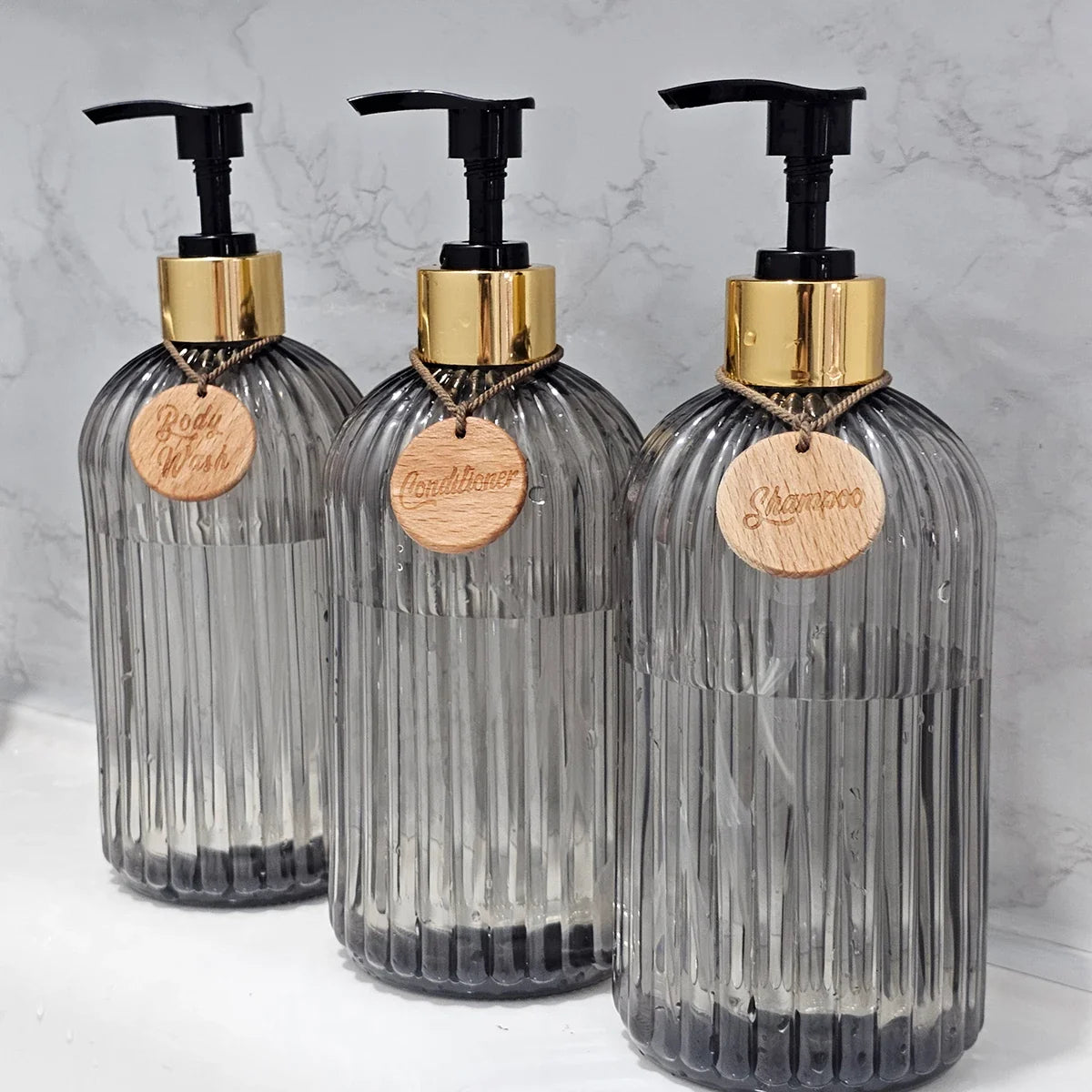 Elegant 500ml Shampoo Conditioner Body Wash Dispenser Bottles Bathroom Dispenser Set Qme