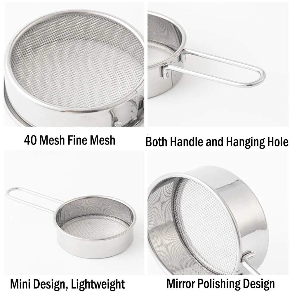 Mini Stainless Steel Flour Sieve Sifter & Fine Mesh Strainer Flour Sieve Strainer Qme