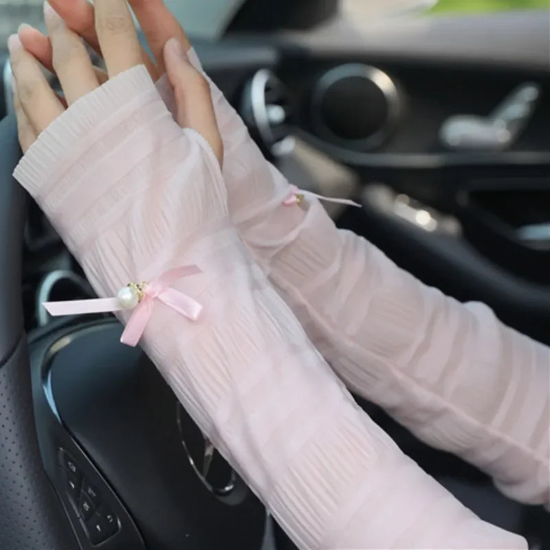 Women's Long Fingerless Arm Warmers – UV Sun Protection Gloves Fingerless Arm Warmers Qme Pink One Size