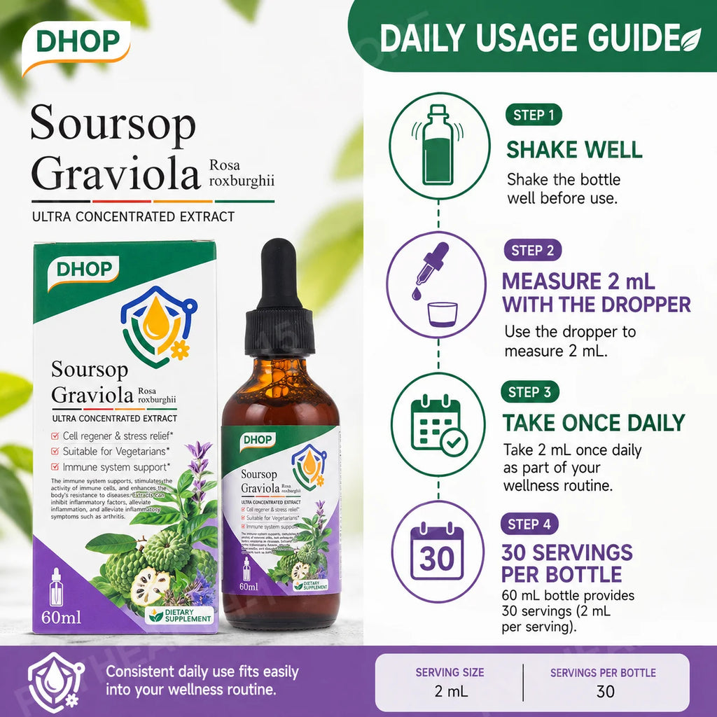 DHOP Soursop Graviola Drops 60mL | Turmeric Sea Moss Vitamin C Herbal Wellness Drops Qst