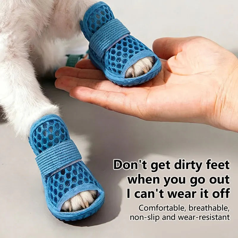 Mesh Dog & Cat Shoes – Non-Slip Soft Sole Summer Sandals 4-Pack Pet Shoes & Sandals Qst