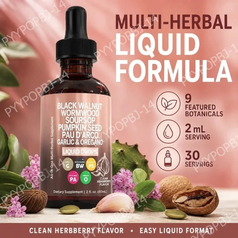 Herbal Liquid Drops – Garlic, Black Walnut & Turmeric 60ml Herbal Liquid Supplement Qst