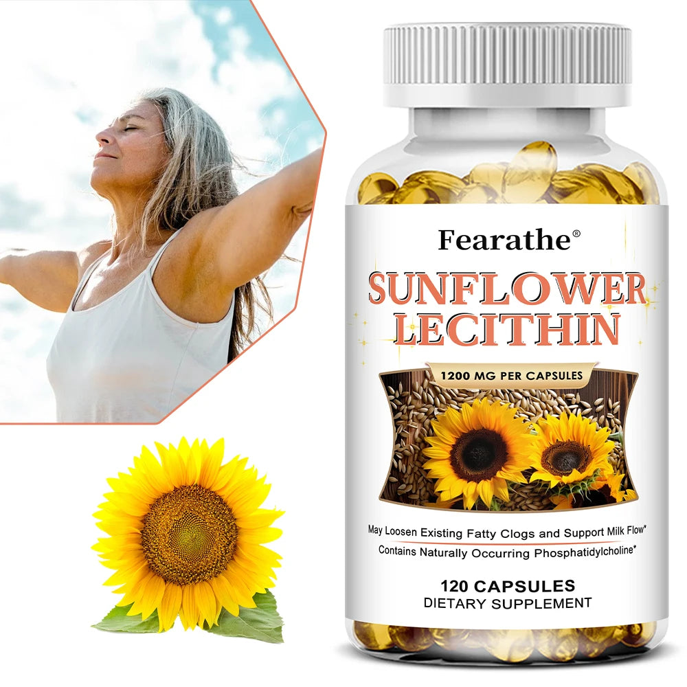 Sunflower Lecithin 1200mg – Non-GMO Lactation Support Capsules Lecithin Supplement Qst