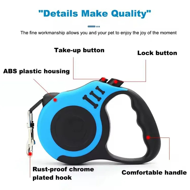 Retractable Nylon Dog Leash 3m 5m | Small to Large Dogs Retractable Dog Leash Qme