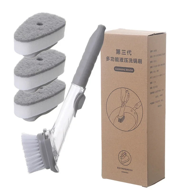 Long Handle Dish Brush – Removable Sponge & Soap Dispenser Dish Cleaning Brush Qme 04