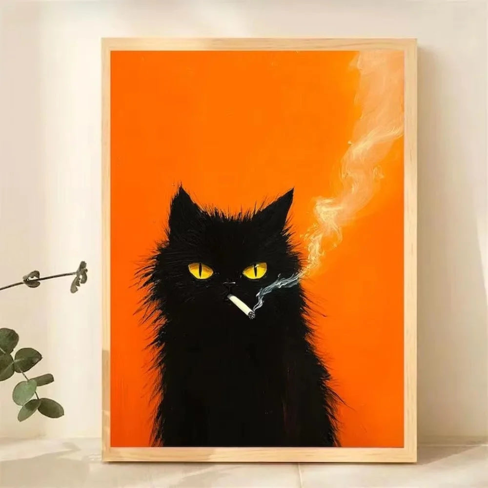 Peeping Black Cat Canvas Wall Art – Funny Minimalist Poster Canvas Wall Art Qst ZLH10170 40x60cm Unframed