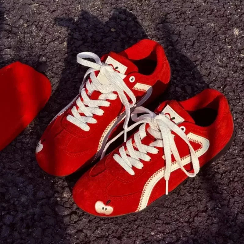 Y2K Vintage Women's Fruit Embroidery Flat Sneakers | Streetwear Women's Casual Sneakers Qst Red 40