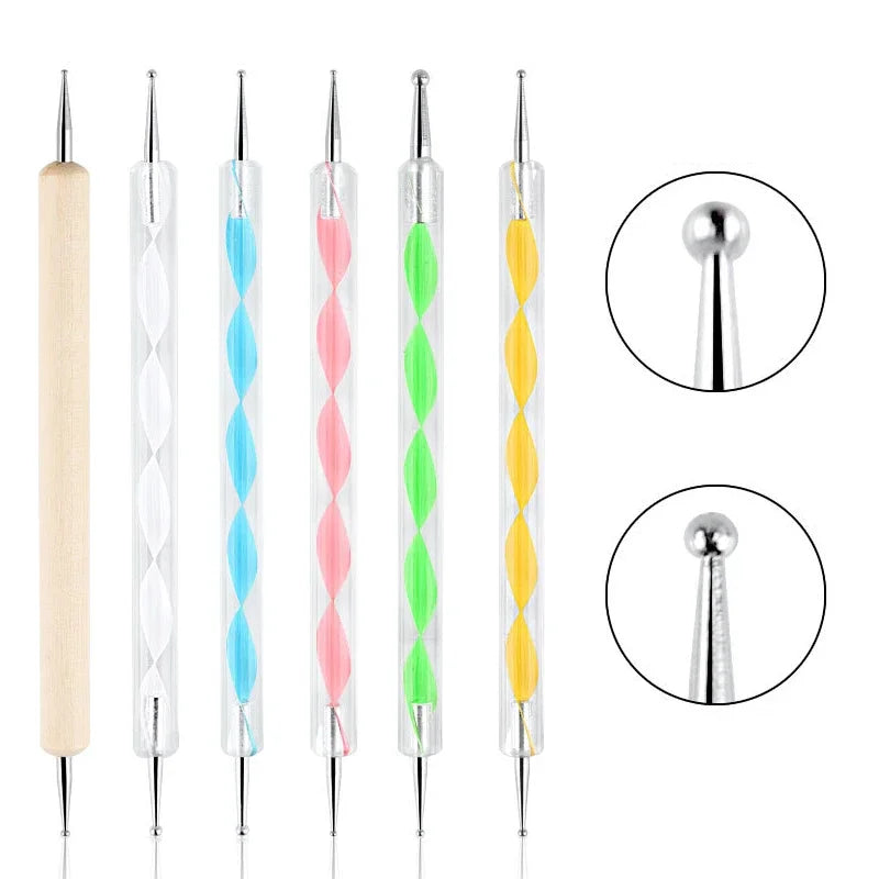 Nail Art Dotting Pen & Spiral Hook Marbleizing DIY Tool Nail Art Tool Qme