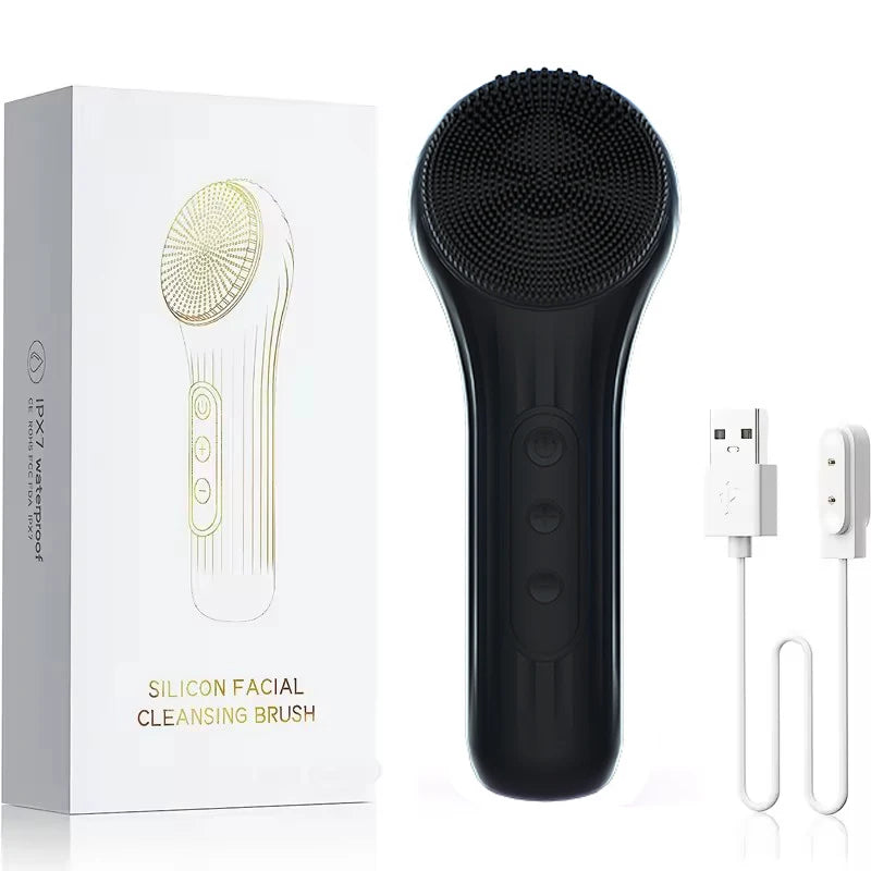 Vilnason Ultrasonic Silicone Face Cleanser IPX7 6-Level Facial Cleansing Brush Qst Black