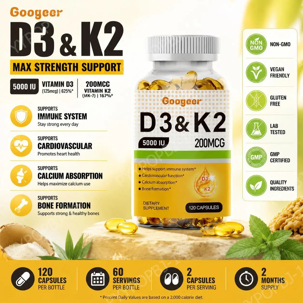 Vitamin D3 5000 IU + K2 200mcg Softgels – 120 Capsules Vitamin Supplement Qst