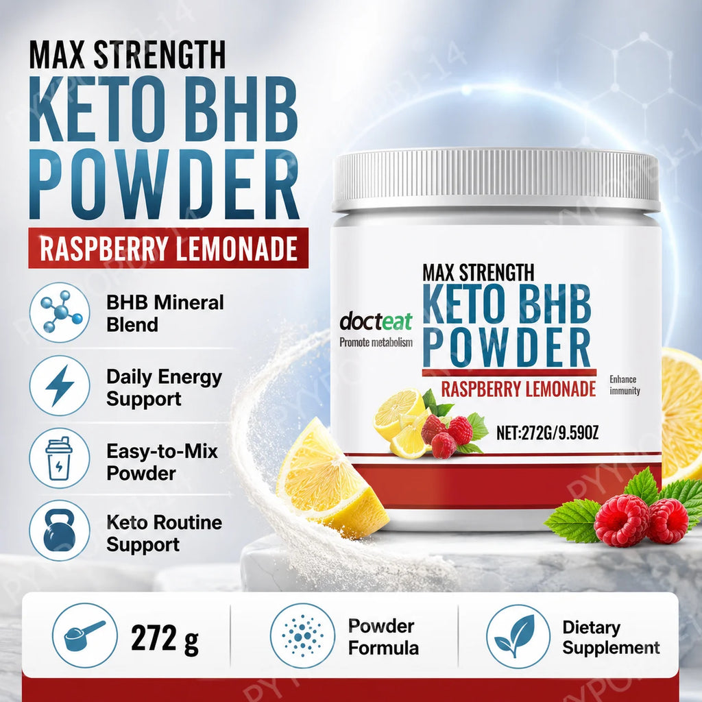 Docteat Keto BHB Powder Raspberry Lemonade 272g | Electrolytes Keto BHB Supplement Qst