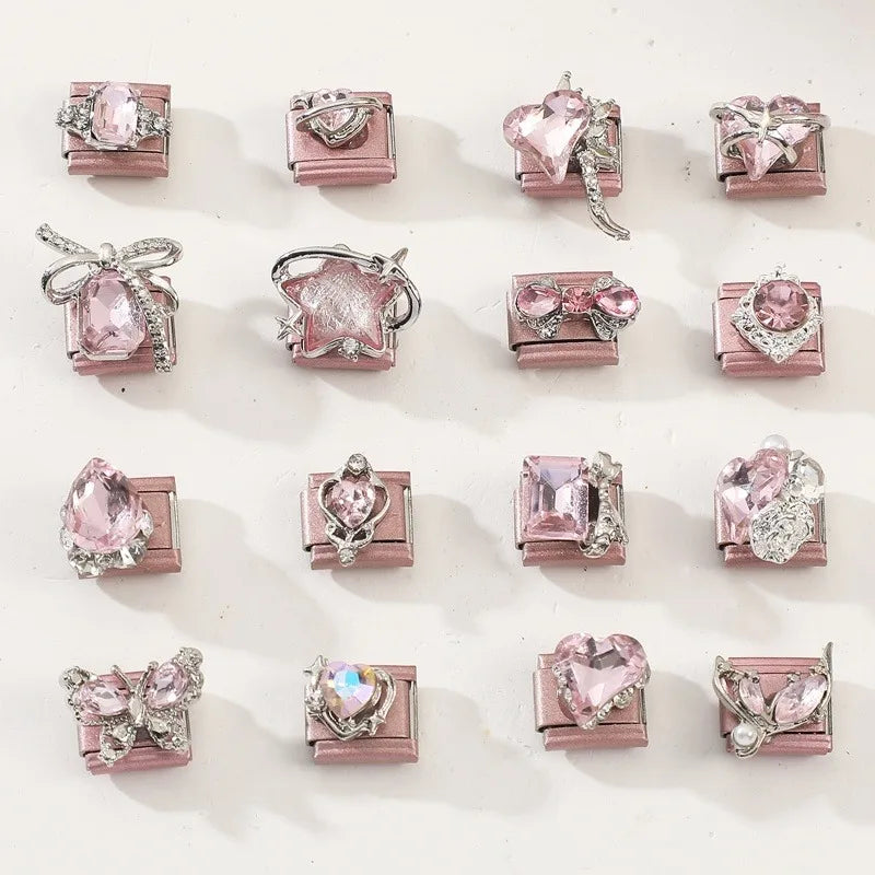 Zircon Bow & Star Italian Charm Links | Stainless Steel DIY Italian Charm Links Qme