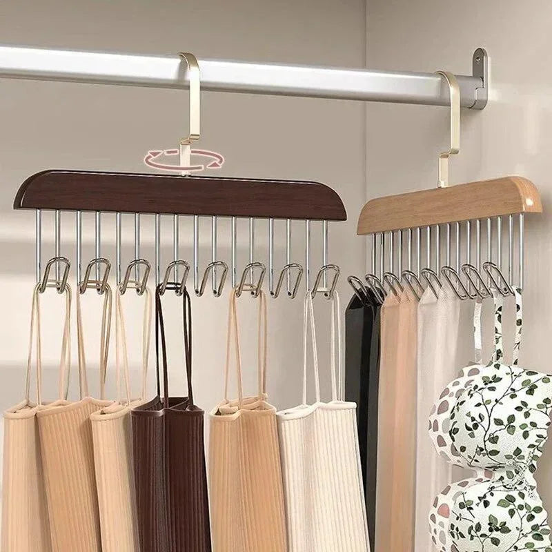 Retro Solid Wood Hanger 8 Hooks – Belt, Tie & Bra Organizer Closet Hook Rack Qme