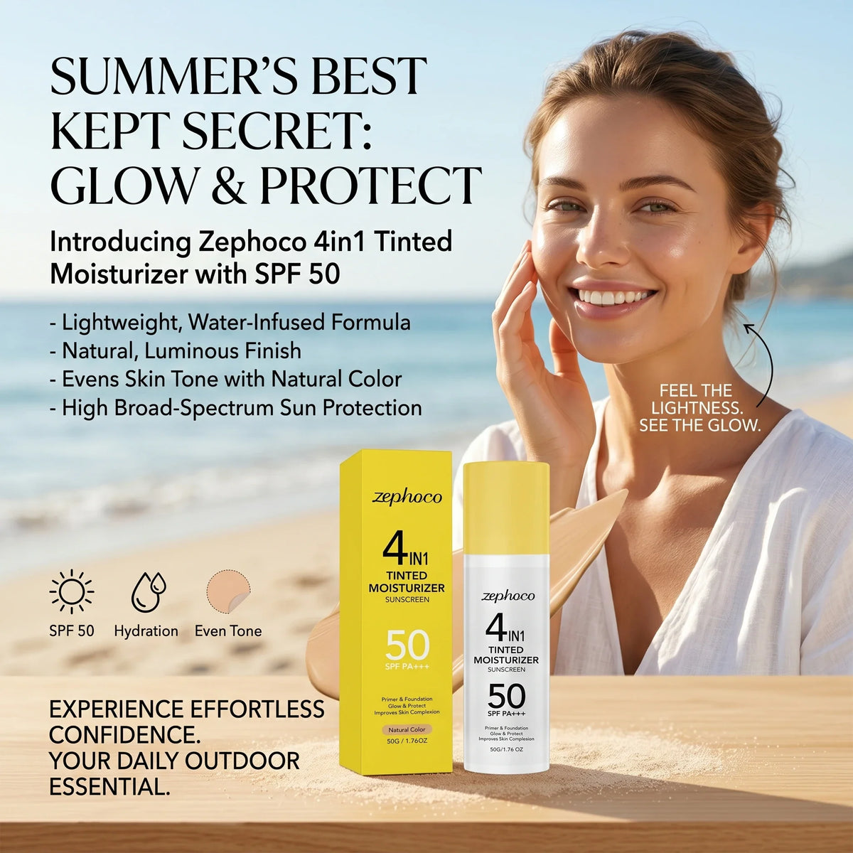 Zephoco Tinted Moisturizer SPF 50 – Even Skin Tone & UV Shield Tinted Moisturizer SPF Qme