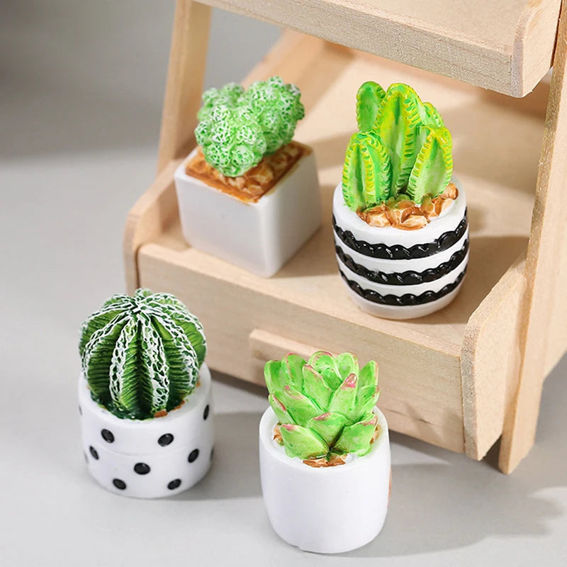 1:12 Dollhouse Miniature Succulent Cactus Potted Plants Set Dollhouse Miniature Decor Qst