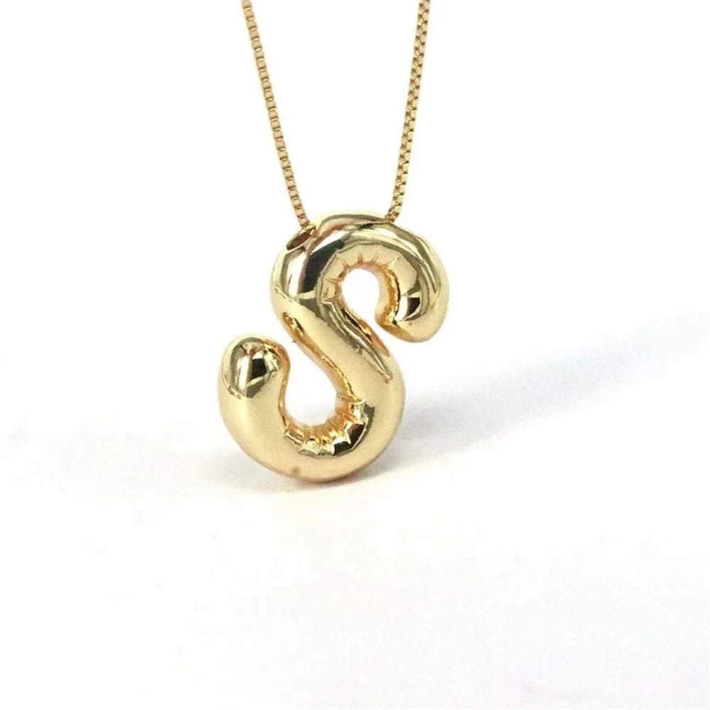 Gold Plated 3D Initial Pendant Necklace | 26 Letters Initial Pendant Necklace Qme