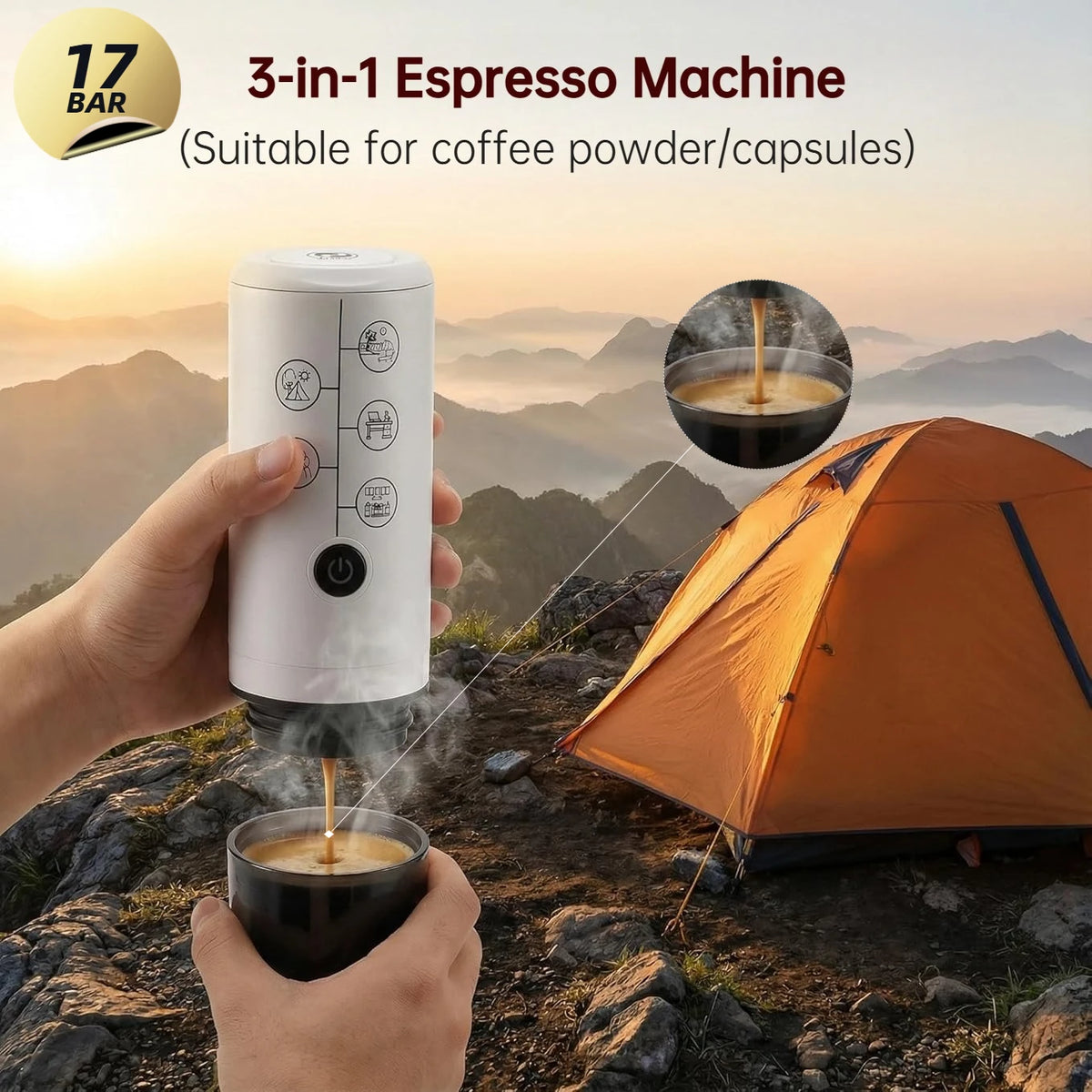 RECAFIMIL 3-in-1 Portable Wireless Espresso Maker 17 Bar Portable Espresso Maker Qst