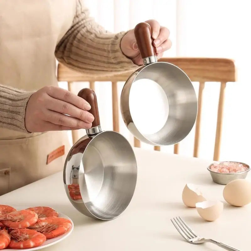 Stainless Steel Bowl with Walnut Wood Handle | Single Serve Serving Bowl Qme