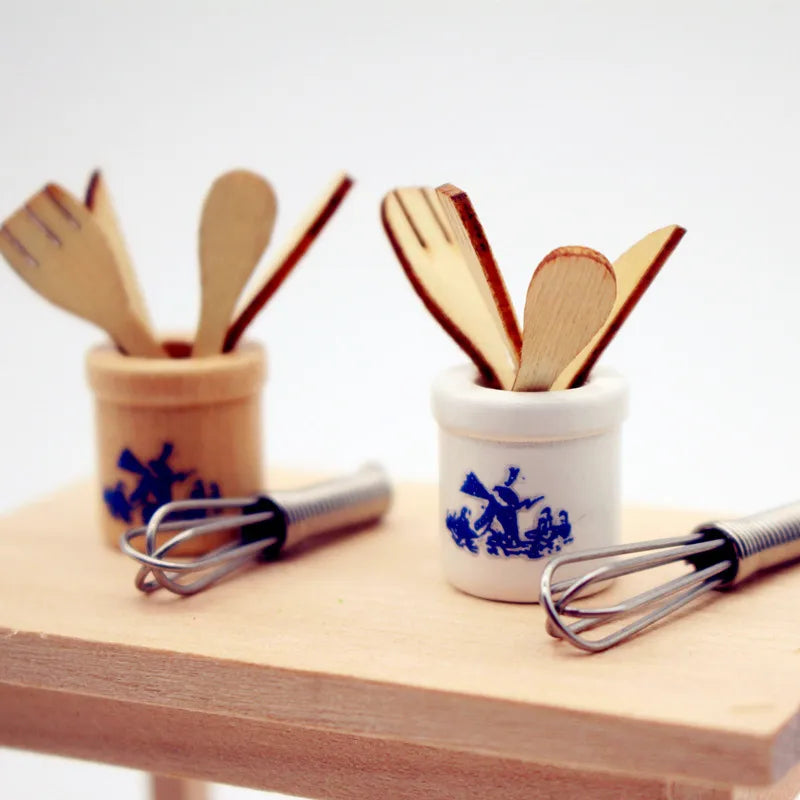 Miniature Dollhouse Wooden Kitchen Tools Set – Spatula & Fork Dollhouse Accessory Set Qme