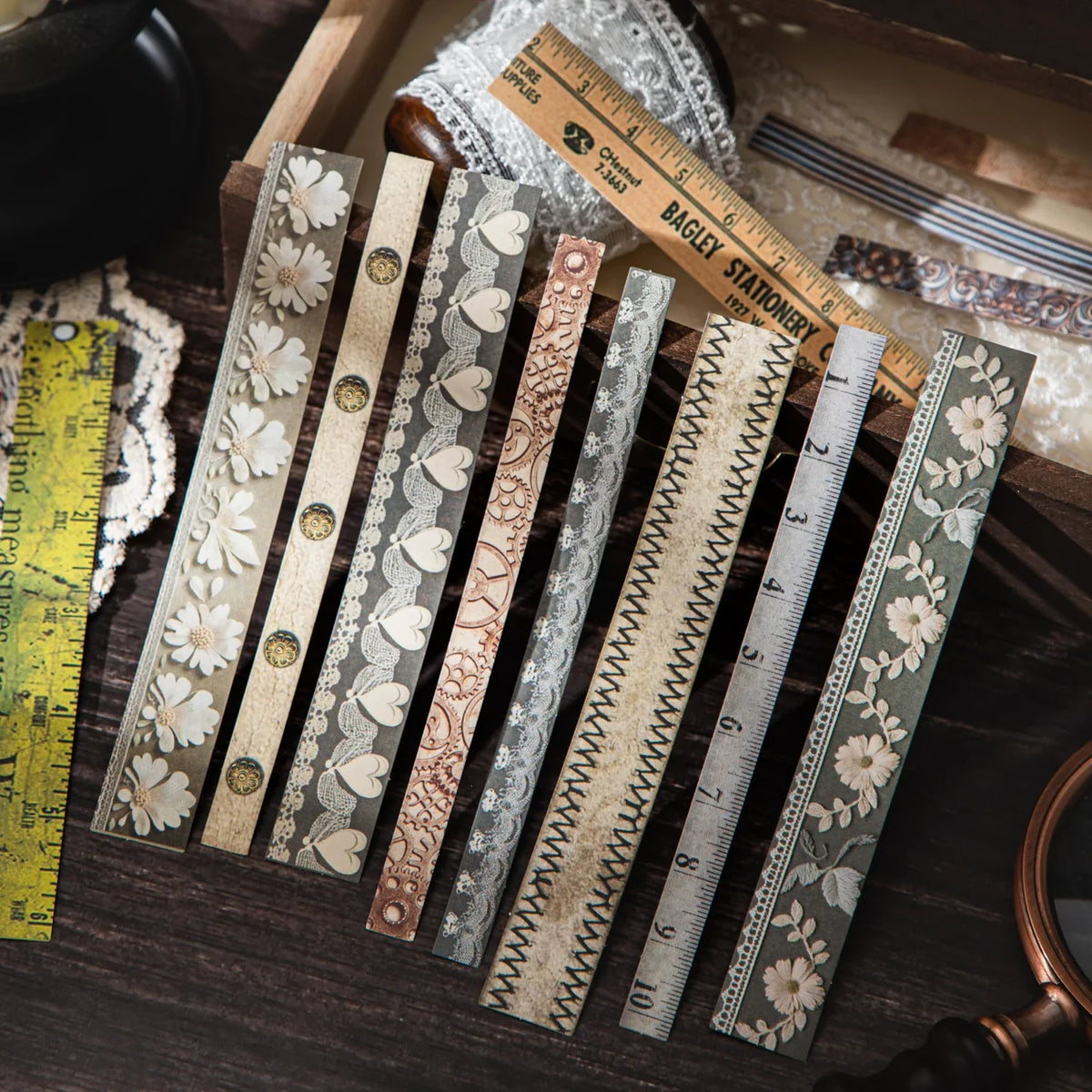 25 Sheets Vintage Long Journal Stickers for DIY Scrapbook Decorative Stickers Qme