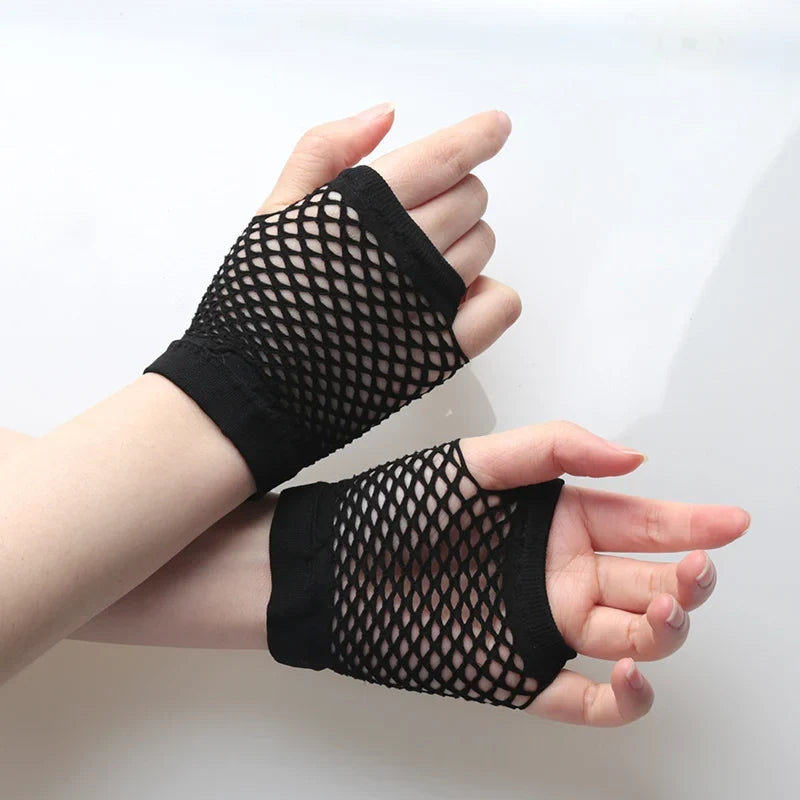 Women's Black Fishnet Fingerless Gloves 2 Pairs – Mesh Net Fishnet Fingerless Gloves Qme B