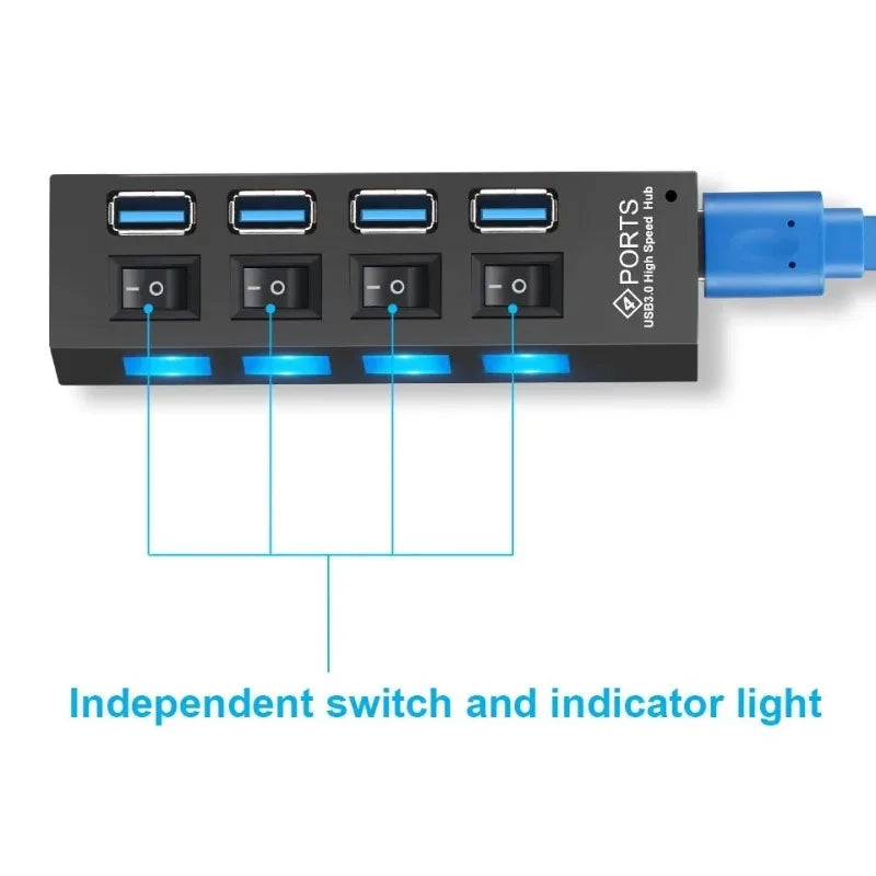 USB 3.0 Hub 5Gbps | 4 & 7 Port Splitter with Power Adapter USB Hub Splitter Qme