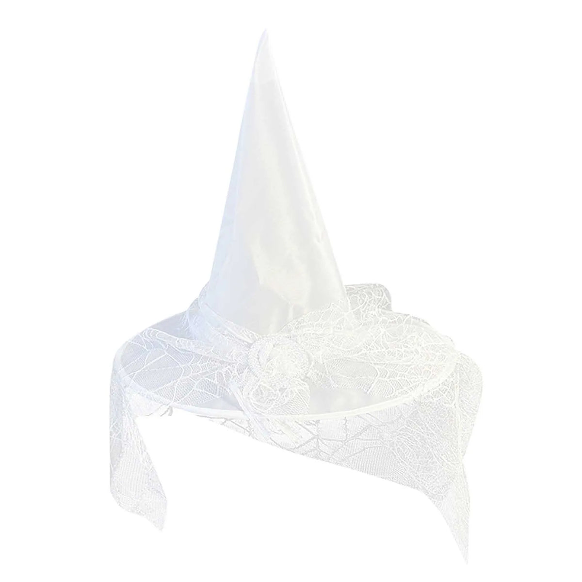 White Witch Hat with Veil – Halloween Cosplay Costume Accessory Costume Hat Qme