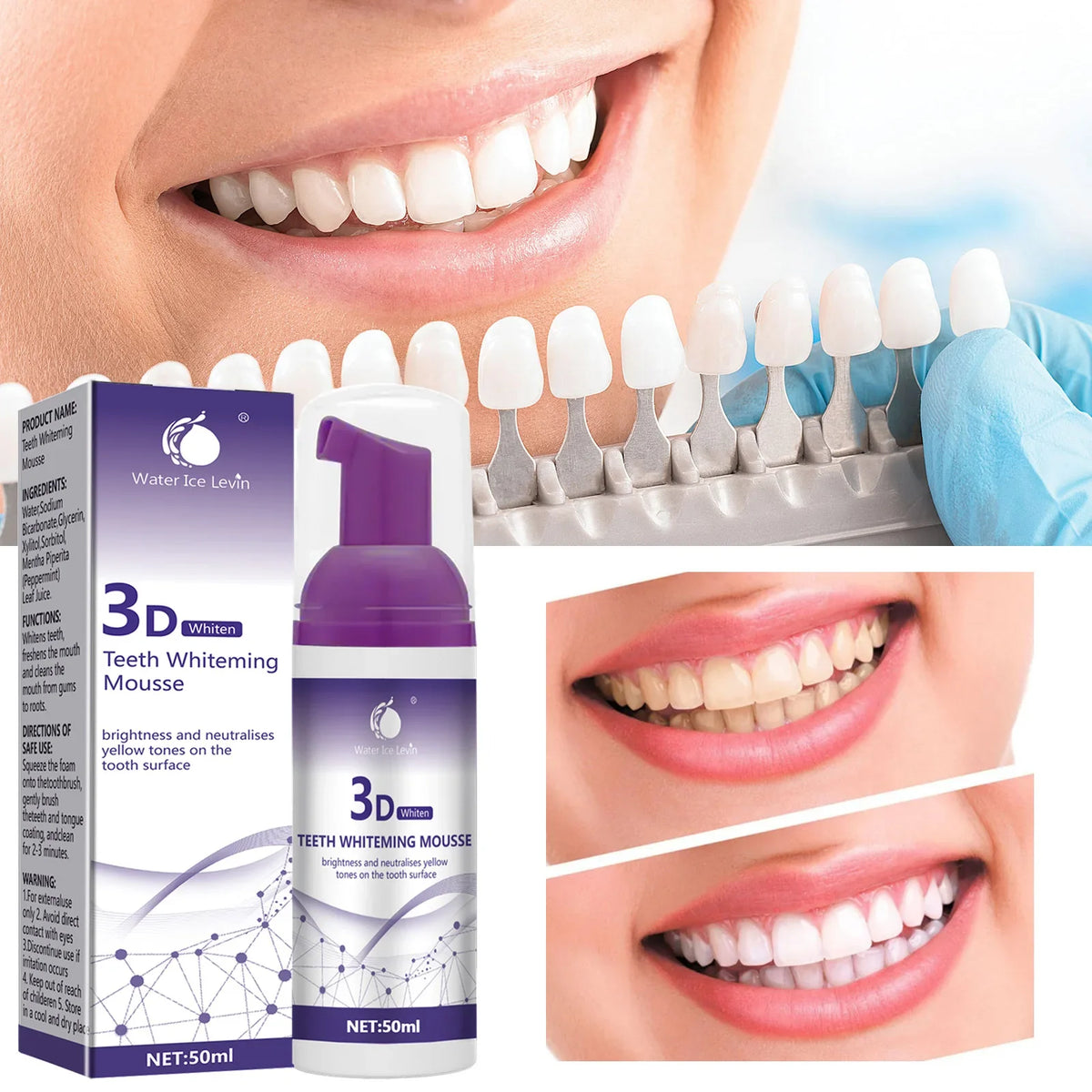 Purple Whitening Mousse Toothpaste | Mini 50ml Deep Cleansing Whitening Mousse Toothpaste Qme