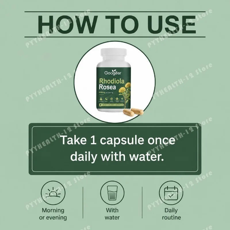 Googeer Rhodiola Rosea Capsules 400mg + Black Pepper – 60ct Herbal Supplement Qst