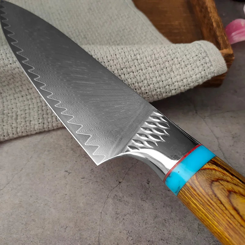 67-Layer VG10 Damascus Steel Kitchen Knife Set – Wood Handle Damascus Knife Set Qst