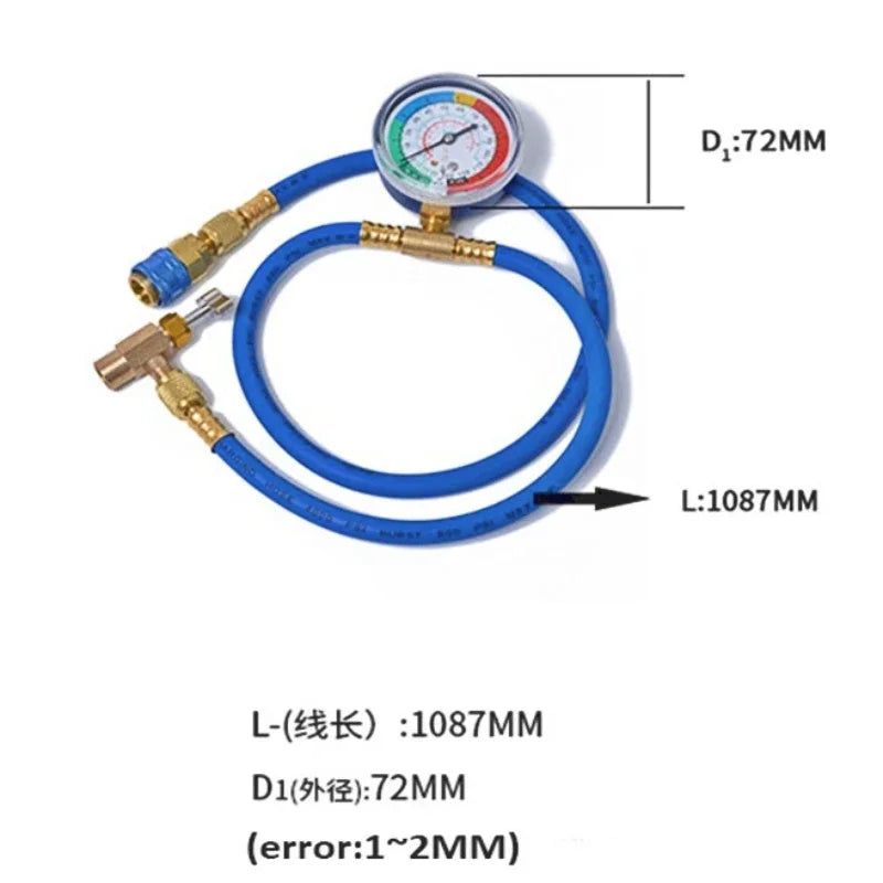 R134A Car AC Refrigerant Recharge Hose with Pressure Gauge AC Recharge Hose Kit Qme