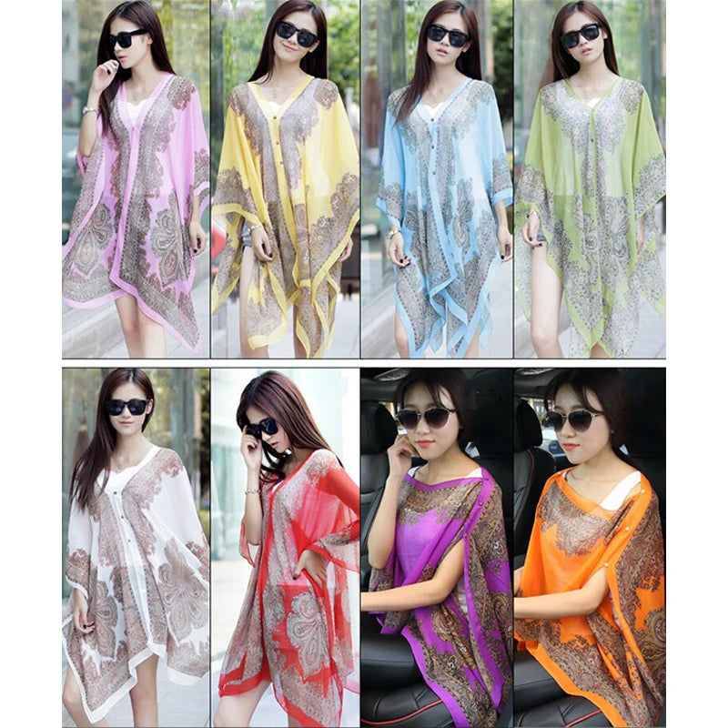 Oversized Chiffon Printed Shawl Scarf – UV Beach Wrap 110×160 Chiffon Shawl Scarf Qst