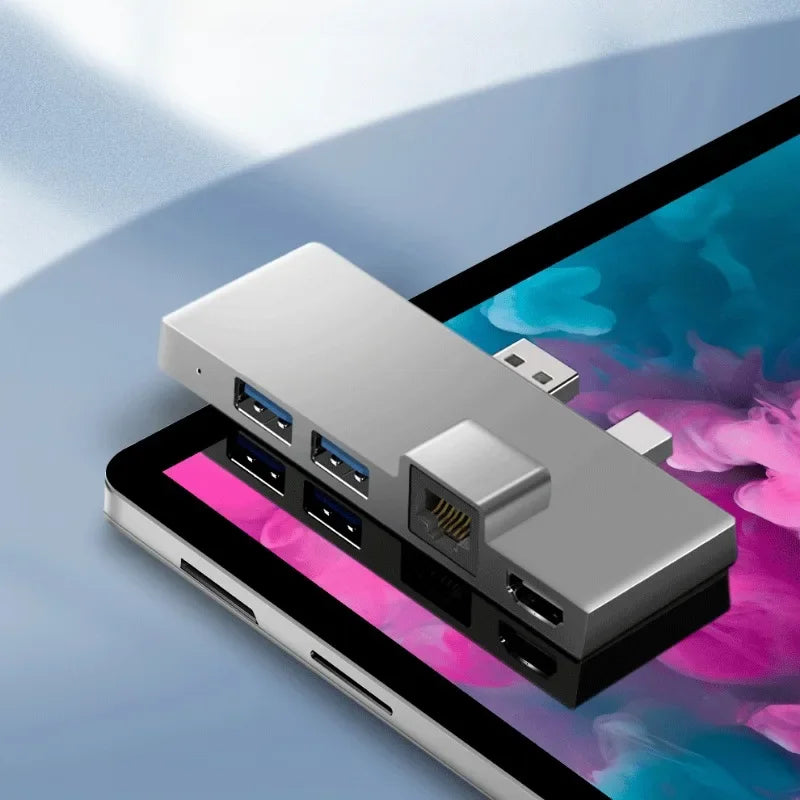 6-in-1 Surface Pro 4/5/6 Hub – HDMI, Ethernet, USB, SD/TF USB Hub Adapter Qme