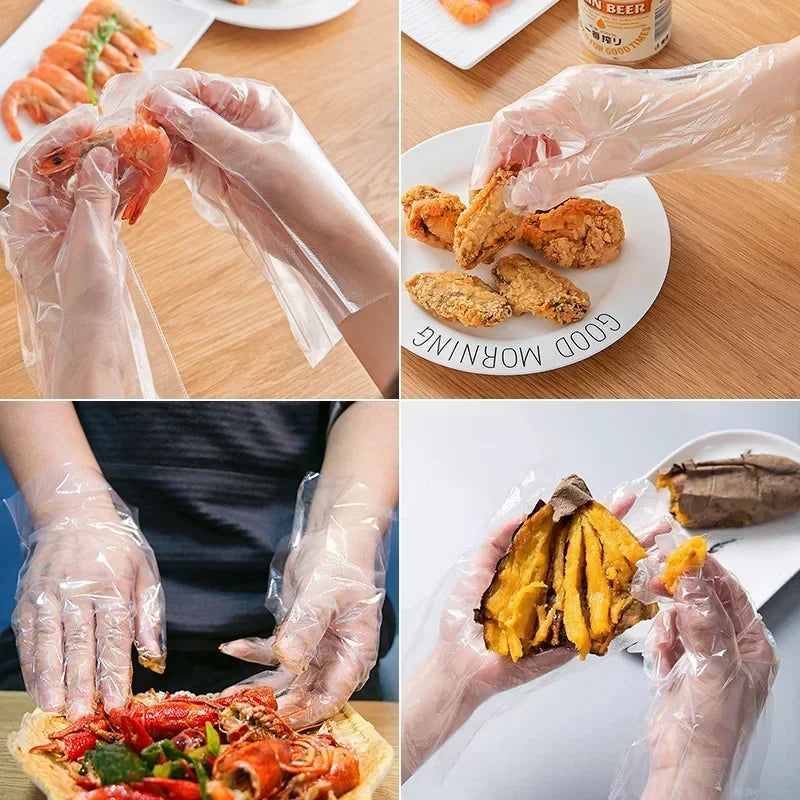 Transparent Disposable PE Gloves – Waterproof Kitchen & BBQ Disposable Kitchen Gloves Qme