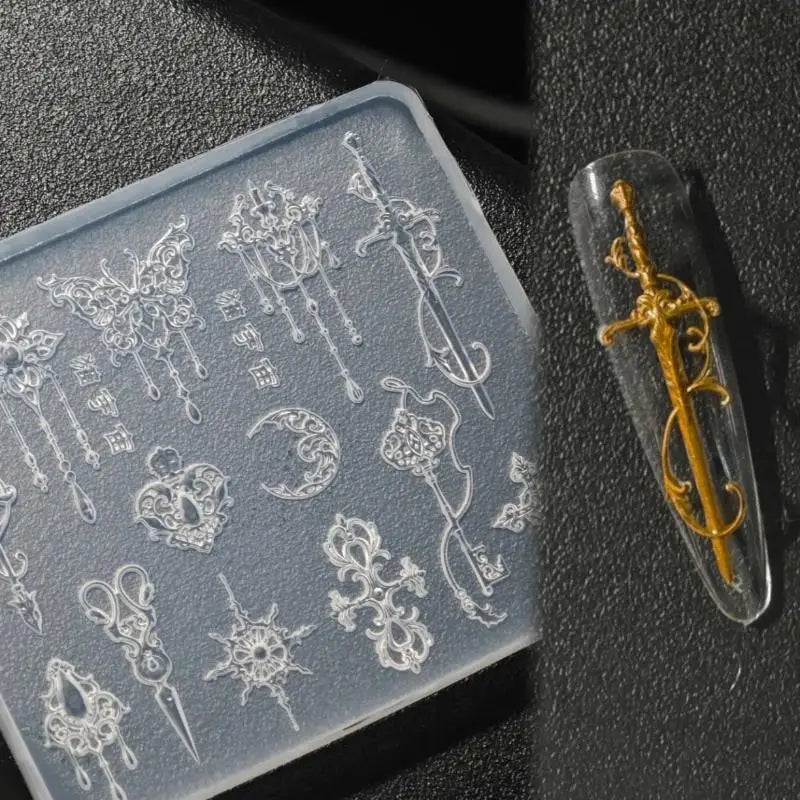 3D Silicone Nail Art Mold – Floral Bow Tie Retro Carving Template Nail Art Mold Qst