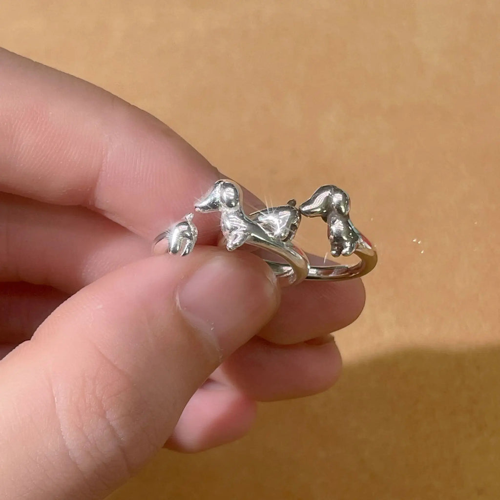 Dachshund Silver Adjustable Open Ring | Dog Lover Jewelry Adjustable Animal Ring Qme