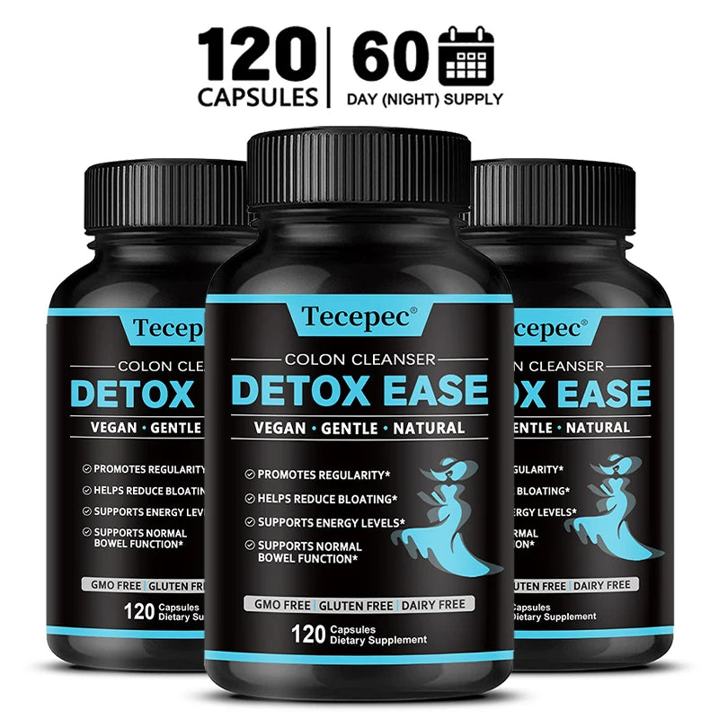 Tecepec Colon Cleanser Capsules – Vegan Fiber & Probiotics Digestive Supplement Qst 120 count-3 bottle