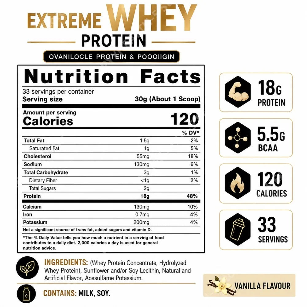 Vanilla Whey Protein Powder 2.2lb – 18g Protein, 33 Servings Whey Protein Powder Qst