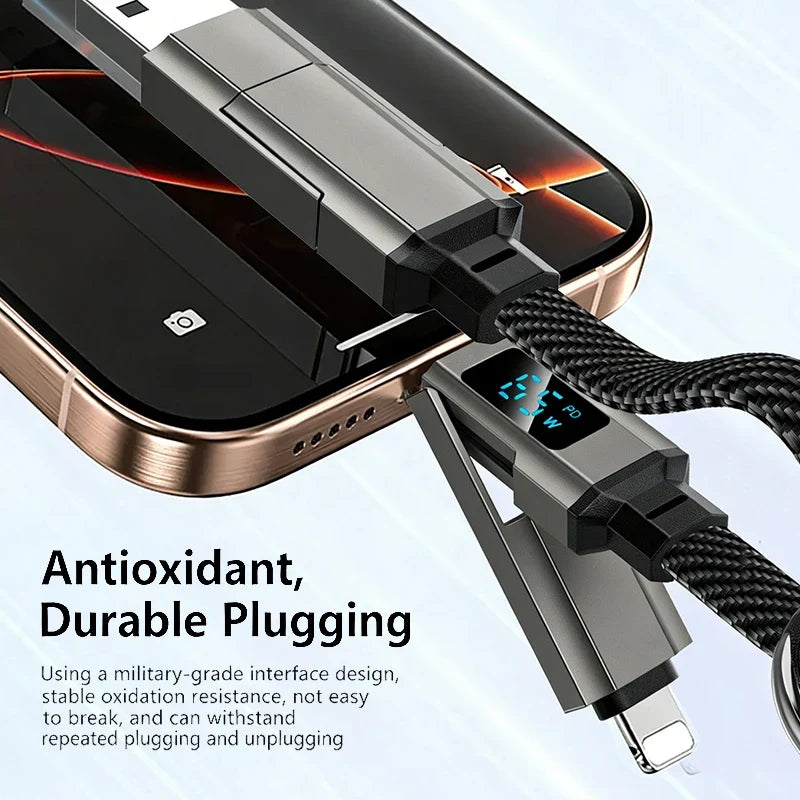 4-in-1 Fast Charging Keychain Cable with Digital Display Keychain Charging Cable Qme