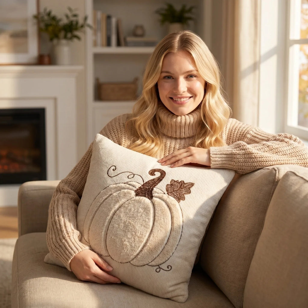 Halloween Pumpkin Leaf Quilted Pillowcase 45x45cm | 3 Colors Decorative Cushion Cover Qme