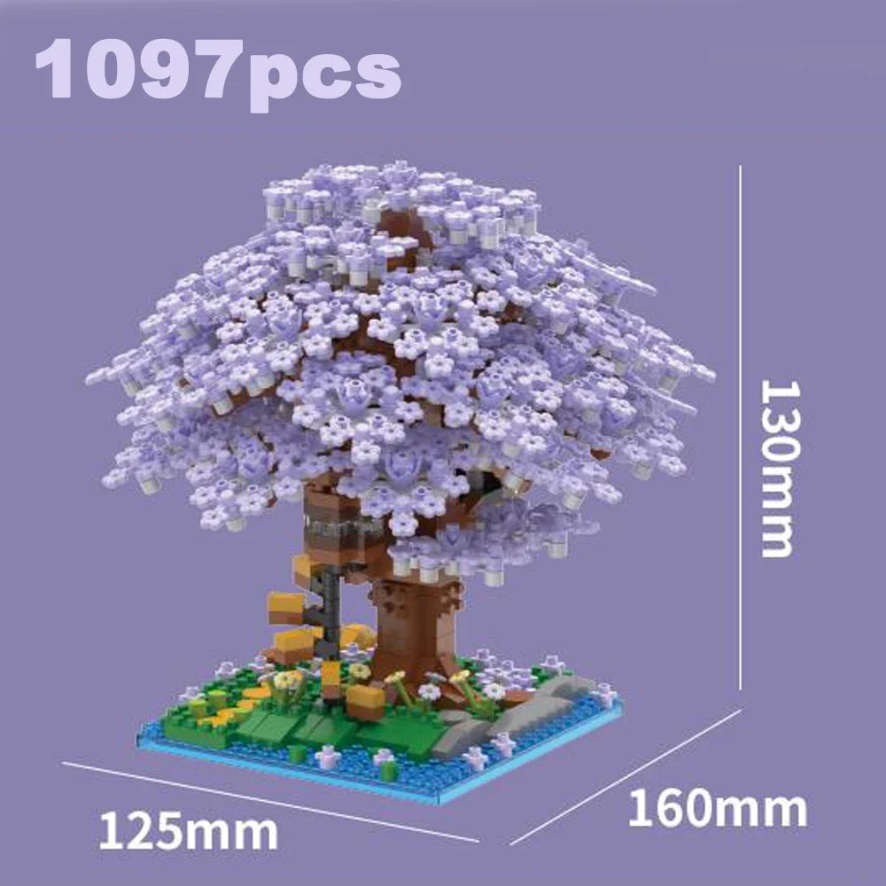 Pink Cherry Tree House Micro-Particle Building Block Model Micro-Particle Building Set Qme