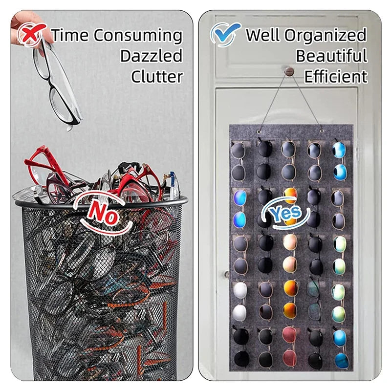 25-Slot Felt Wall Sunglasses Organizer – Hanging Display Eyewear Wall Organizer Qme