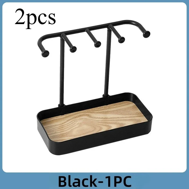 Multi-Tiered Jewelry Organizer Stand with Tray & Hooks Jewelry Organizer Stand Qme black 20 19 10cm