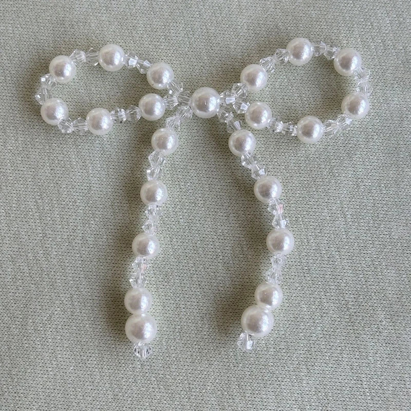 Vintage Crystal Pearl Double-Layer Bow DIY Accessory Bow Embellishment Qst A2