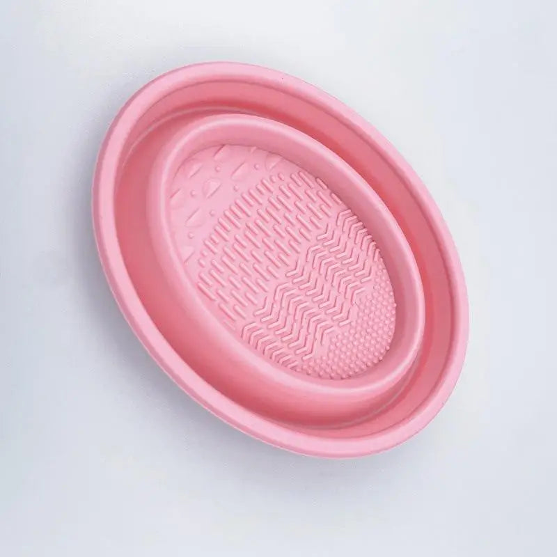 Foldable Silicone Makeup Brush Cleaning Bowl & Scrubber Makeup Brush Cleaner Qst Pink
